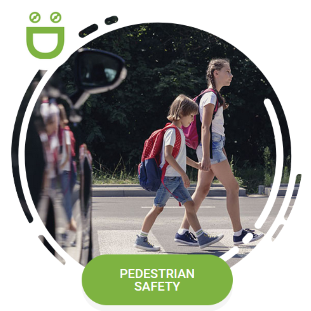 pedestrian safety: kids walking on a cross walk